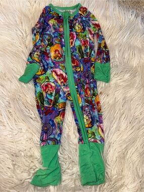 Girls' Colorful Mermaid Print One-Piece Footie Pajamas - Green Trim